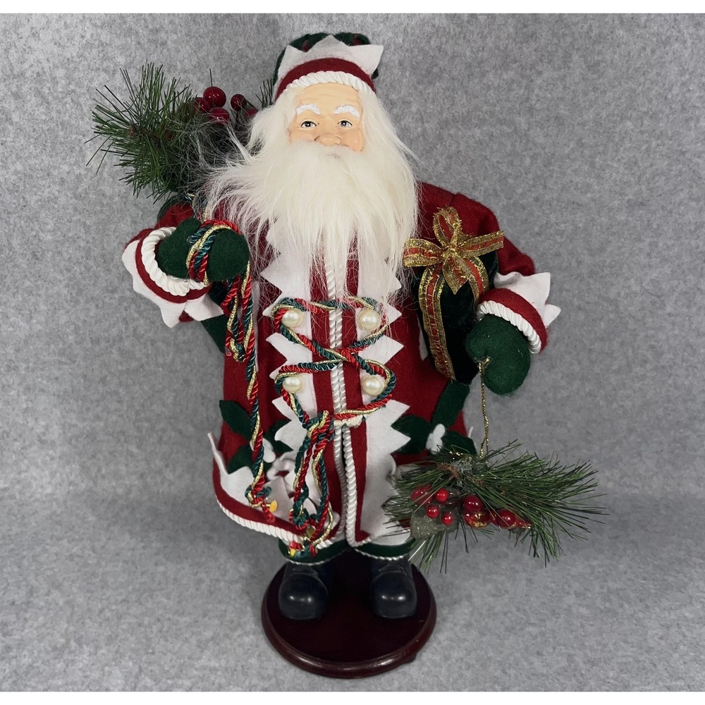 Santa Claus Christmas Figurine 16" St Nicholas Felt Robe Red Green Holiday Decor
